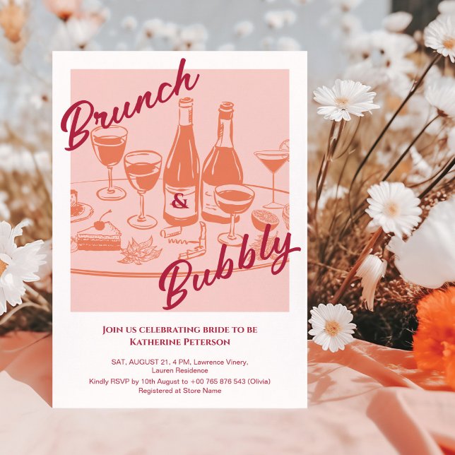 Retro yellow “Brunch & Bubbly” Bridal Shower Invitation (Creator Uploaded)