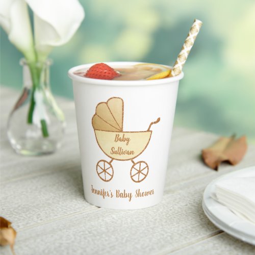 Retro Yellow Carriage Baby Shower Paper Cups