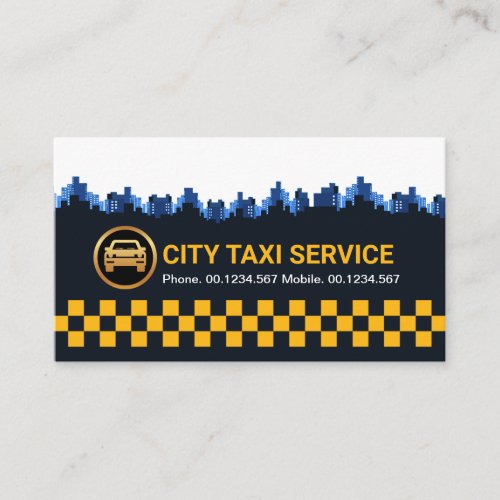 Retro Yellow Check Box City Silhouette Taxi Driver Business Card