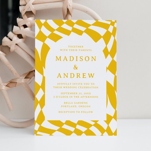 Retro Yellow Checkerboard Wedding Invitation