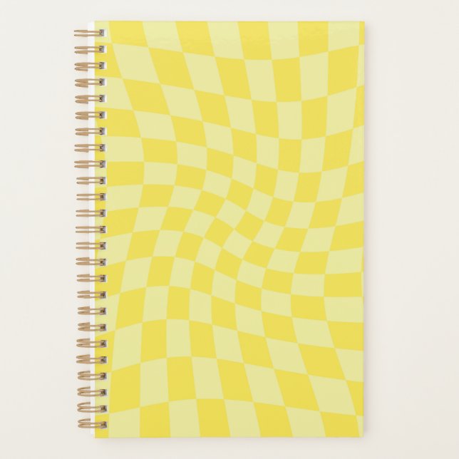 Retro Yellow Checks Warped Checkerboard Checkered Planner (Front)