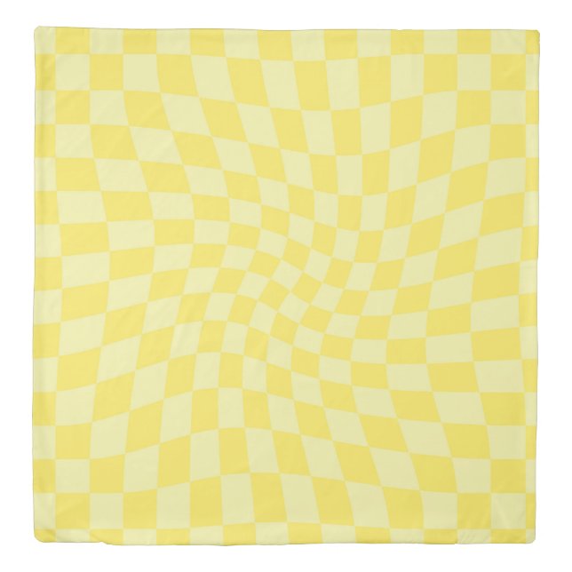 Retro Yellow Checks Warped Checkered Dorm Room Duvet Cover (Front)