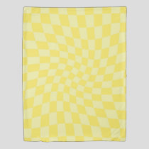 Retro Yellow Checks Warped Checkered Y2k Dorm Room Duvet Cover
