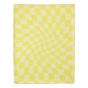 Retro Yellow Checks Warped Checkered Y2k Dorm Room Duvet Cover