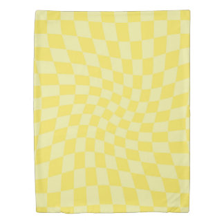 Retro Yellow Checks Warped Checkered Y2k Dorm Room Duvet Cover