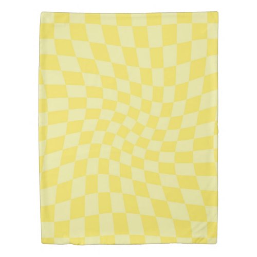 Retro Yellow Checks Warped Checkered Y2k Dorm Room Duvet Cover