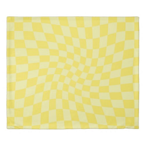 Retro Yellow Checks Warped Checkered Y2k Dorm Room Duvet Cover