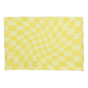 Retro Yellow Checks Warped Checkered Y2k Dorm Room Pillow Case