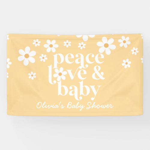 Retro yellow Daisy boho Peace Love baby shower Banner