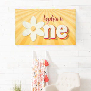 Retro Yellow Daisy First Birthday Banner Groovy