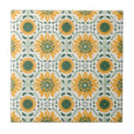 Retro Yellow Daisy Flower Green pattern Ceramic Tile<br><div class="desc">This design may be personalized by choosing the Edit Design option. You may also transfer onto other items. Contact me at colorflowcreations@gmail.com or use the chat option at the top of the page if you wish to have this design on another product or need assistance. See more of my designs...</div>