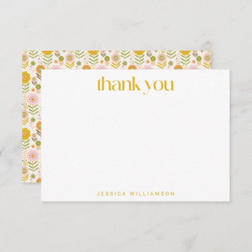 Retro Yellow Floral Custom Bridal Shower Thank You Card