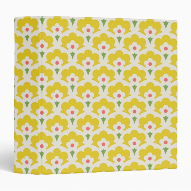 Retro Yellow Flower Garden Pattern 3 Ring Binder (Front/Spine)