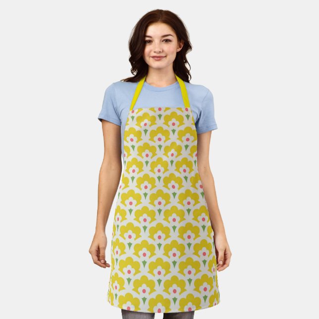 Retro Yellow Flower Garden Pattern Apron (Worn)
