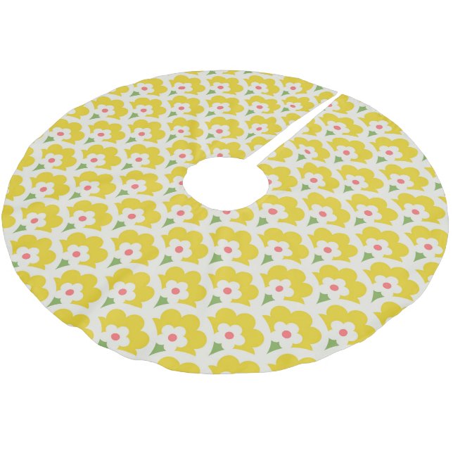 Retro Yellow Flower Garden Pattern Brushed Polyester Tree Skirt (Angled)