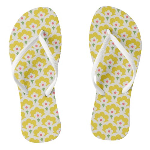 Retro Yellow Flower Garden Pattern Flip Flops