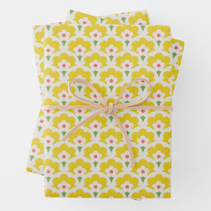 Retro Yellow Flower Garden Pattern Wrapping Paper Sheets