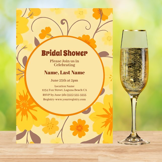 Retro Yellow Flowers-Bridal Shower Invitation (Retro Flowers-Yellow, Orange, Mocha Mousse Bridal Shower Invitation)