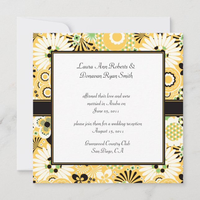Retro Yellow Green Brown Flowers Post Wedding Invitation (Front)