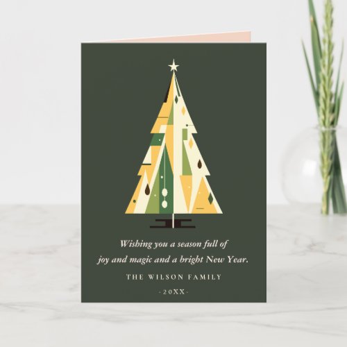 Retro Yellow Green Christmas Tree Business Logo Holiday Card