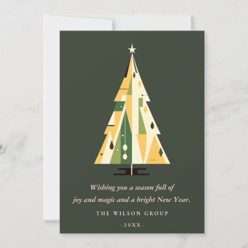 Retro Yellow Green Christmas Tree Business Logo Holiday Card