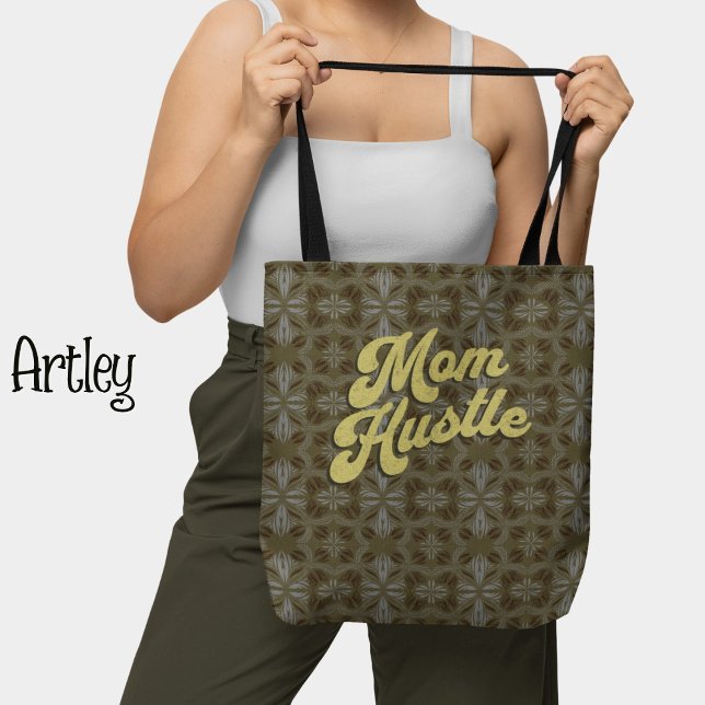 Retro Yellow Green floral pattern Mom Hustle  Tote Bag (Creator Uploaded)