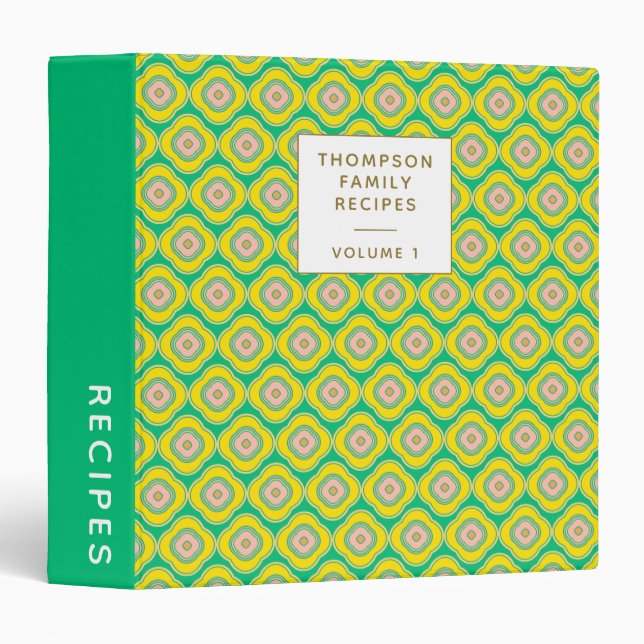 Retro Yellow Green Geometric Personalized Recipe 3 Ring Binder (Front/Spine)