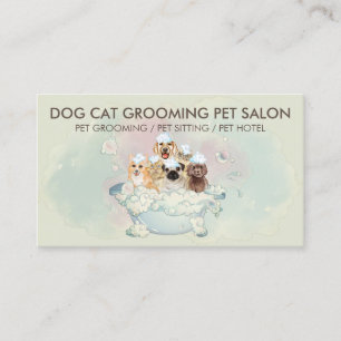 Retro Yellow Green Pet Groomer Business Card