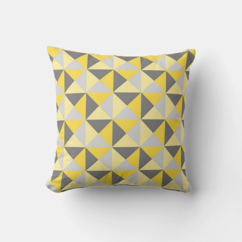 Retro Yellow Grey Geometric Triangles Pillow