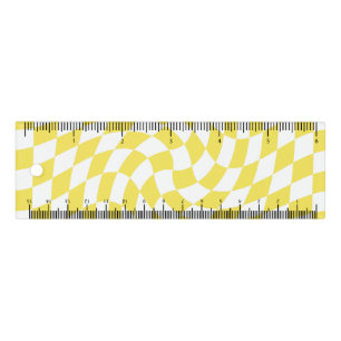 Retro Yellow Groovy Dorm Warped Check Checkered Ruler