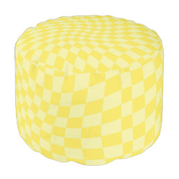 Retro Yellow Groovy Warped Check Checkered   Pouf
