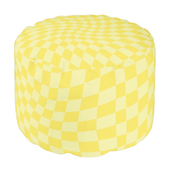 Retro Yellow Groovy Warped Check Checkered   Pouf (Angled Front)