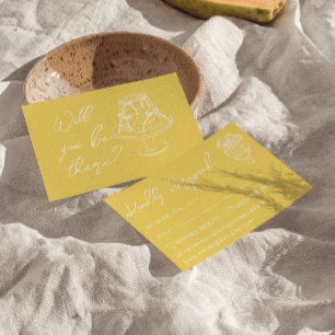 Retro Yellow Hand Drawn Cake Floral Wedding RSVP Card