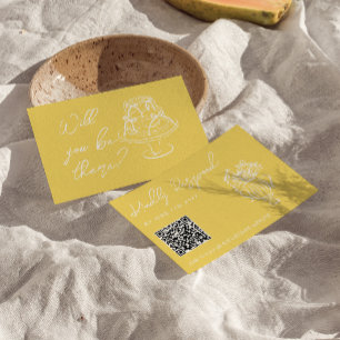 Retro Yellow Hand Drawn Floral QR Code Wedding  RSVP Card