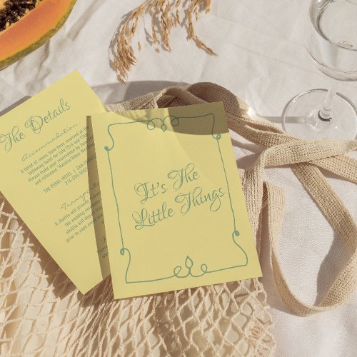 Retro Yellow Handwritten Whimsical Wedding Details Enclosure Card