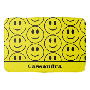 Retro Yellow Happy Face Smiling pattern Bath Mat