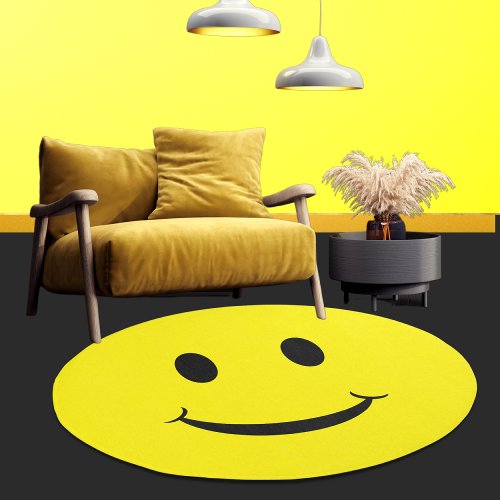 Retro Yellow Happy Face Smiling Round Rug
