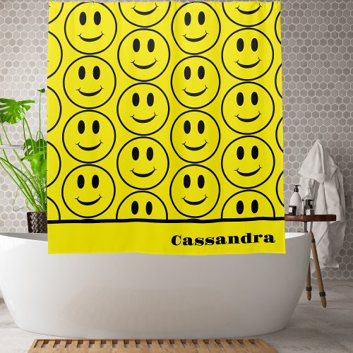 Retro Yellow Happy Face Smiling  Shower Curtain
