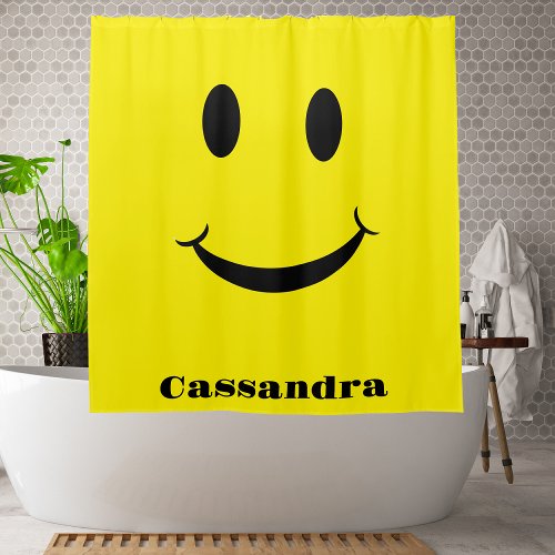 Retro Yellow Happy Face Smiling  Shower Curtain