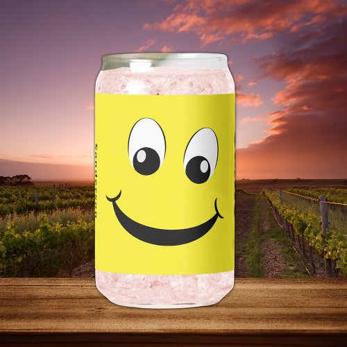 Retro Yellow Happy Face With Smile Monogram Name Can Glass