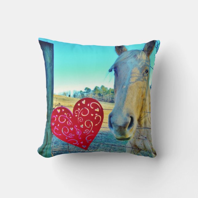 Retro Yellow horse Valentine Heart Throw Pillow (Front)