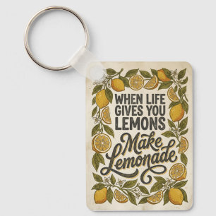 Retro Yellow Lemon Inspiration Quote Keychain