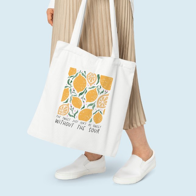 Retro Yellow Lemon Inspiration Quote Tote Bag (Creator Uploaded)