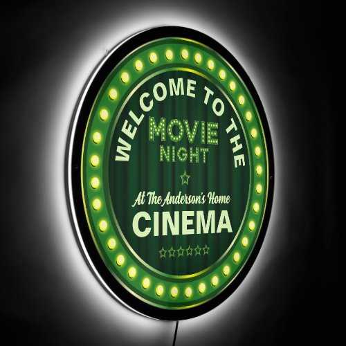 Retro Yellow Light Movie Night Green Typography LED Sign