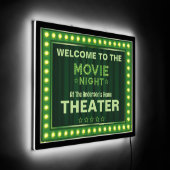 Retro Yellow Light Movie Night Green Typography LED Sign (Angle)