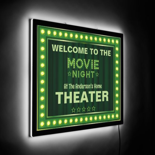 Retro Yellow Light Movie Night Green Typography LED Sign