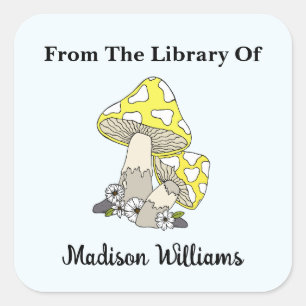 Retro Yellow Mushroom Book Label