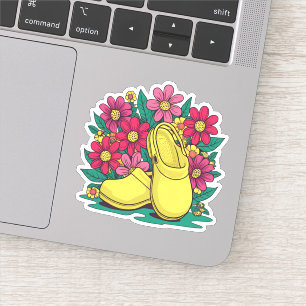 Retro Yellow Nursing Clogs with Flowers  Sticker