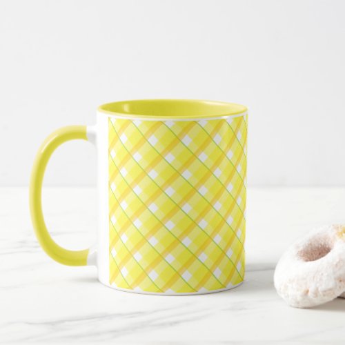 Retro Yellow on White Plaid Stripes Coffee Mug