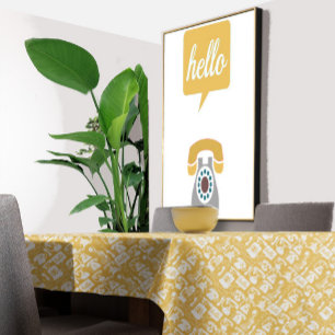 Retro Yellow or Any Color Telephone Pattern Tablecloth